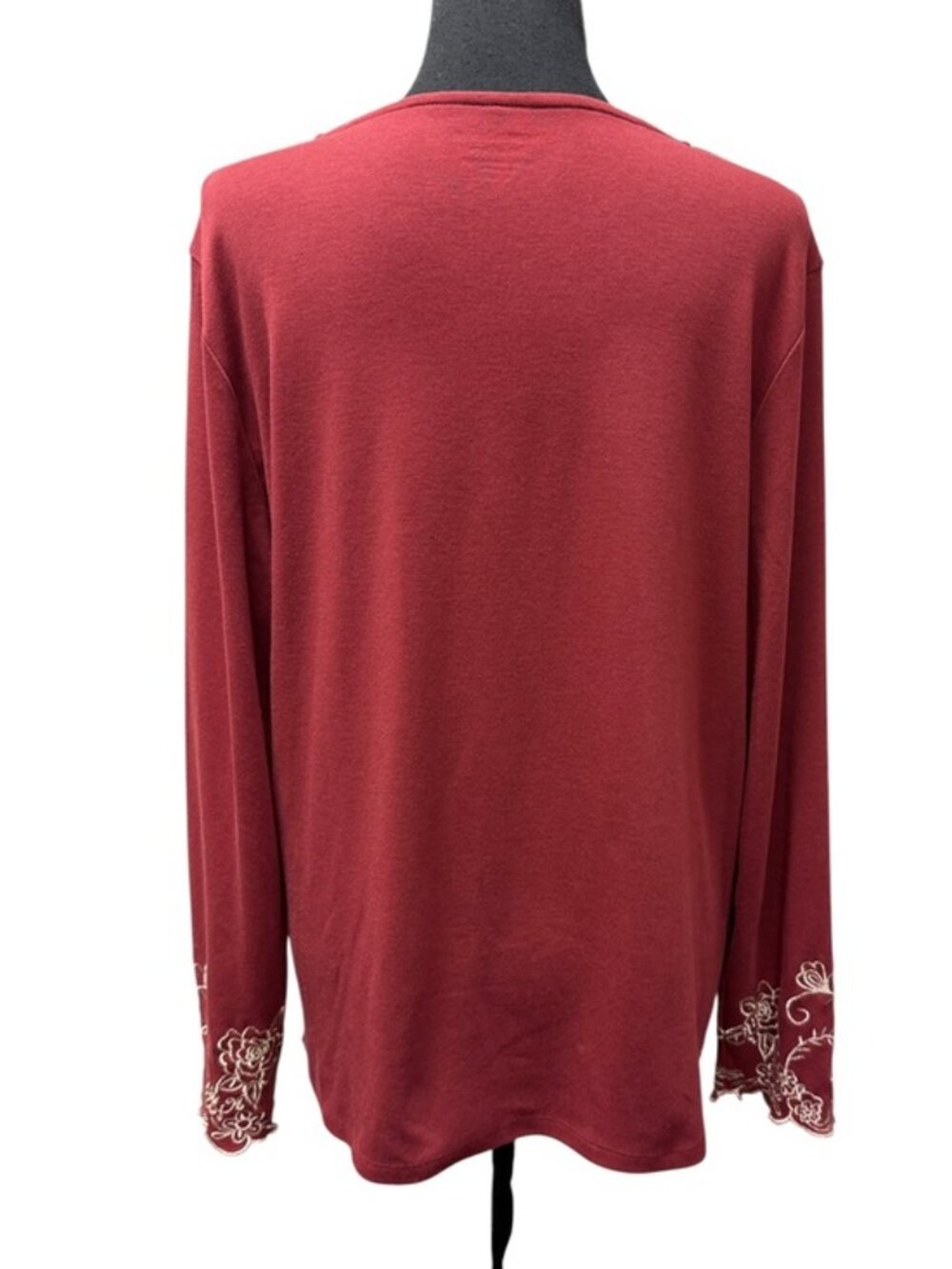 Draper’s & Damon’s Burgundy Embroidered Boho Tunic Top XL Floral - Picture 8 of 11